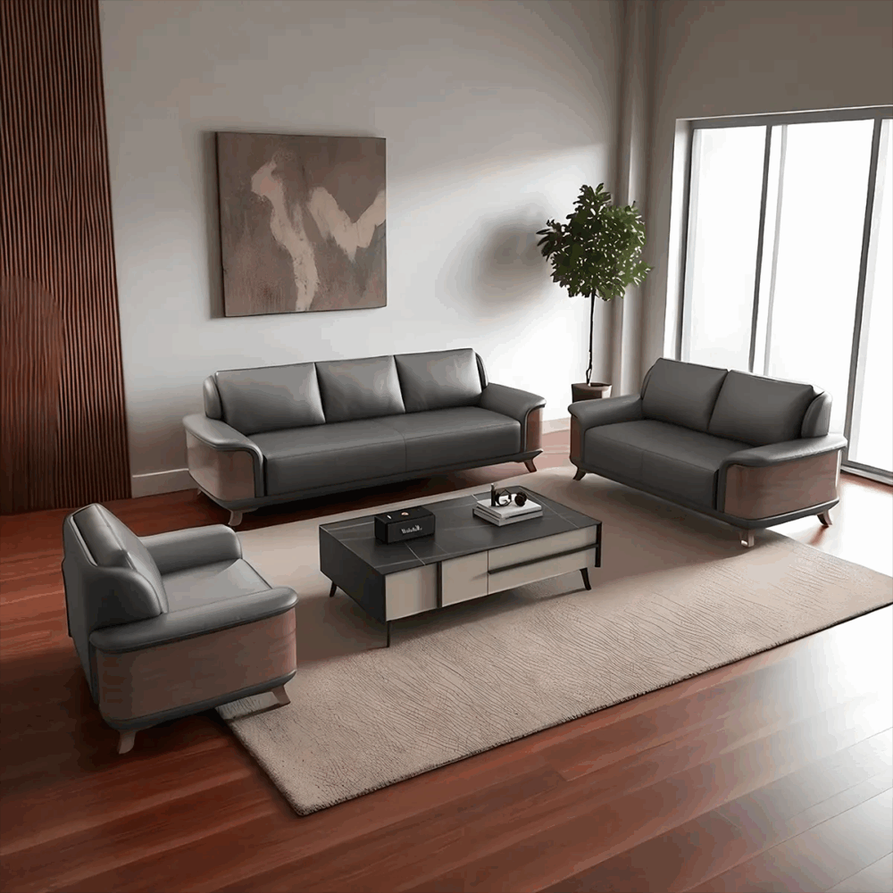 Ash Wood Sofa Black Leather Orion - Image 3