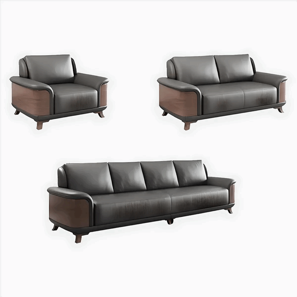 Ash Wood Sofa Black Leather Orion - Image 2