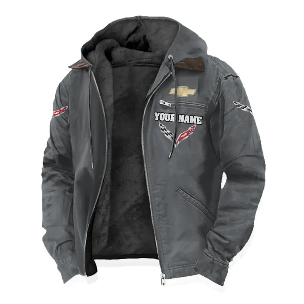 Classic Muscle Car Flannel Hoodie, Motor-Inspired Flannel HVN1327CC - Gray - Image 2