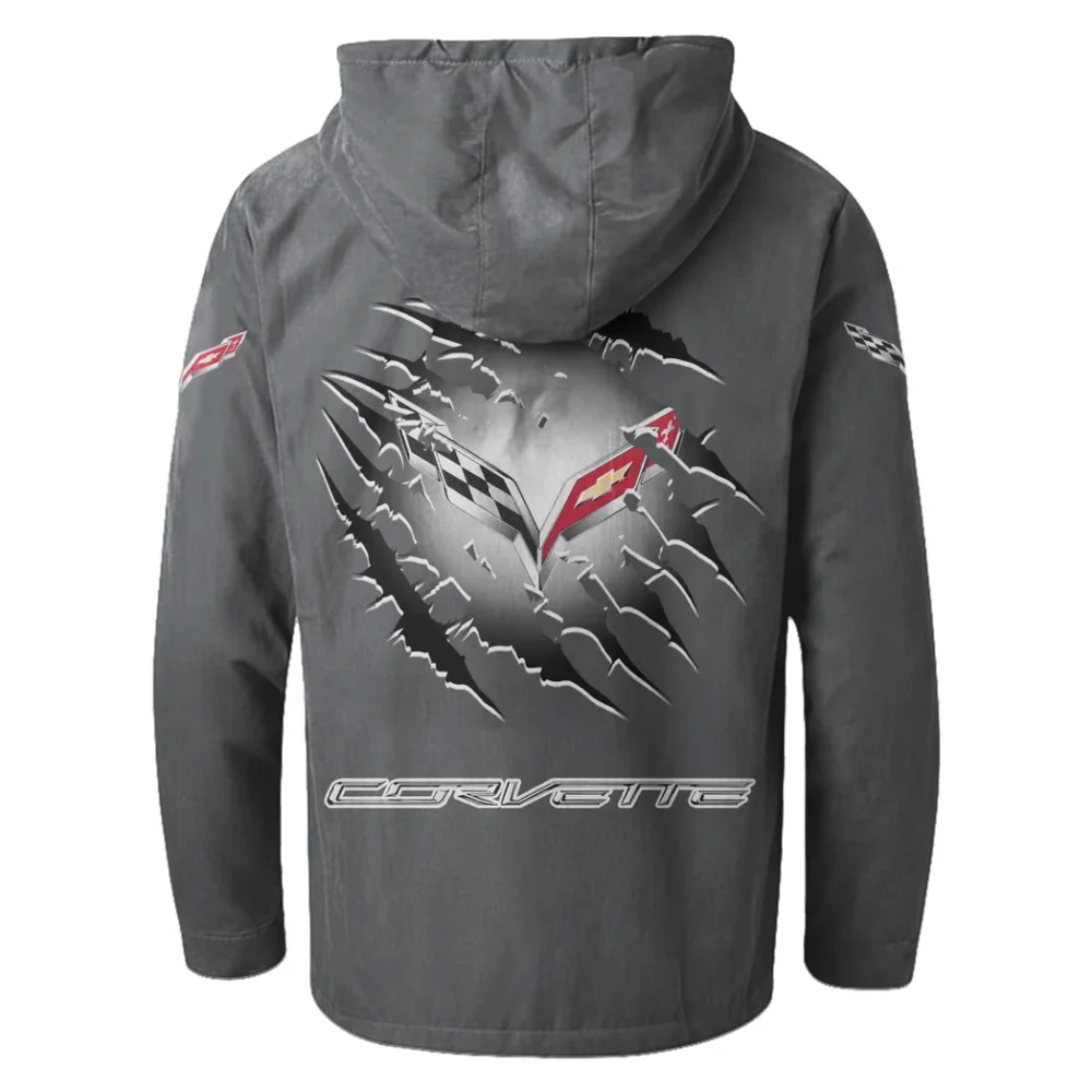 Classic Muscle Car Flannel Hoodie, Motor-Inspired Flannel HVN1327CC - Gray - Image 3