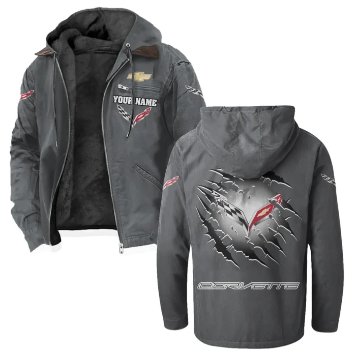 Classic Muscle Car Flannel Hoodie, Motor-Inspired Flannel HVN1327CC - Gray