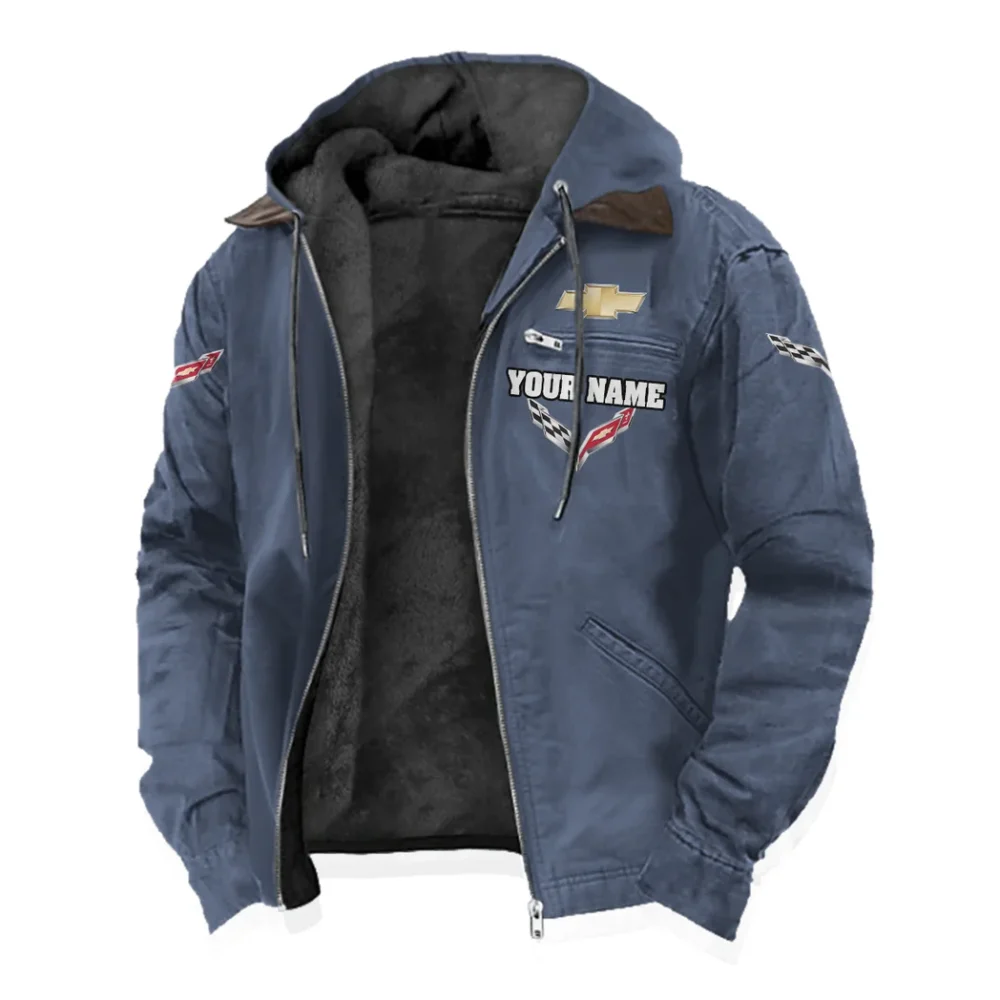 Classic Muscle Car Flannel Hoodie, Motor-Inspired Flannel HVN1327CC - Navy Blue - Image 2
