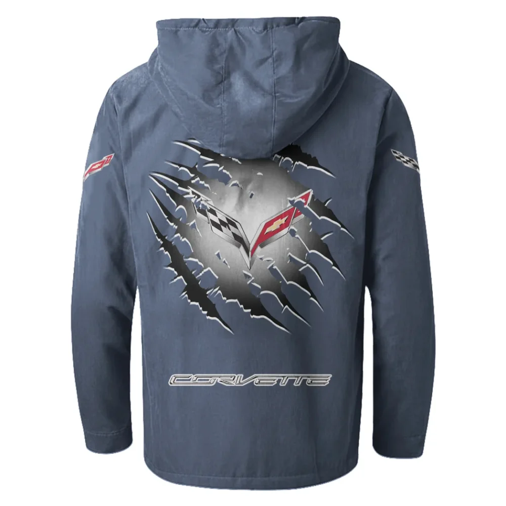 Classic Muscle Car Flannel Hoodie, Motor-Inspired Flannel HVN1327CC - Navy Blue - Image 3