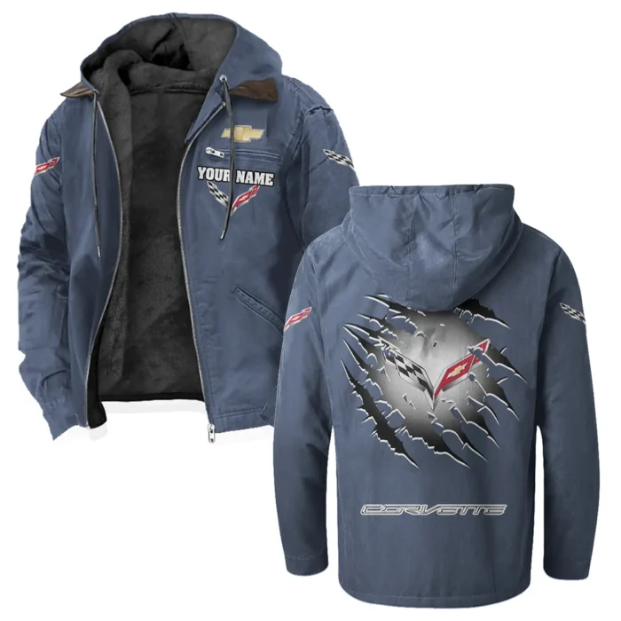 Classic Muscle Car Flannel Hoodie, Motor-Inspired Flannel HVN1327CC - Navy Blue