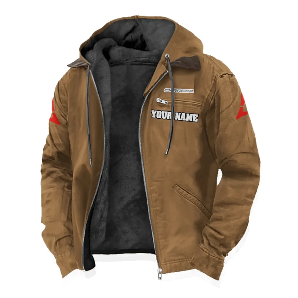 Sporty Four-Door Flannel Hoodie, Driven Style Hoodie HVN1327DC - Camel - Image 2