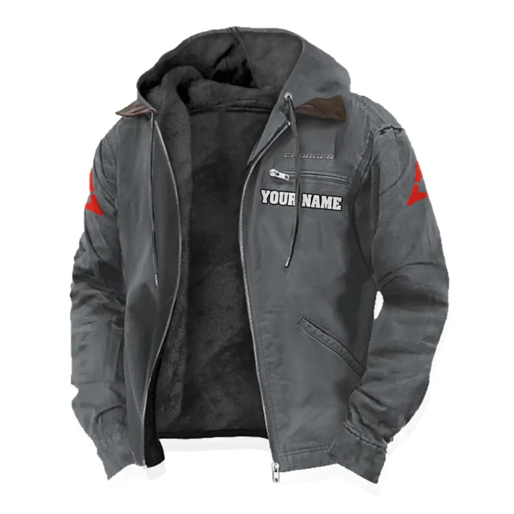 Sporty Four-Door Flannel Hoodie, Driven Style Hoodie HVN1327DC - Gray - Image 2