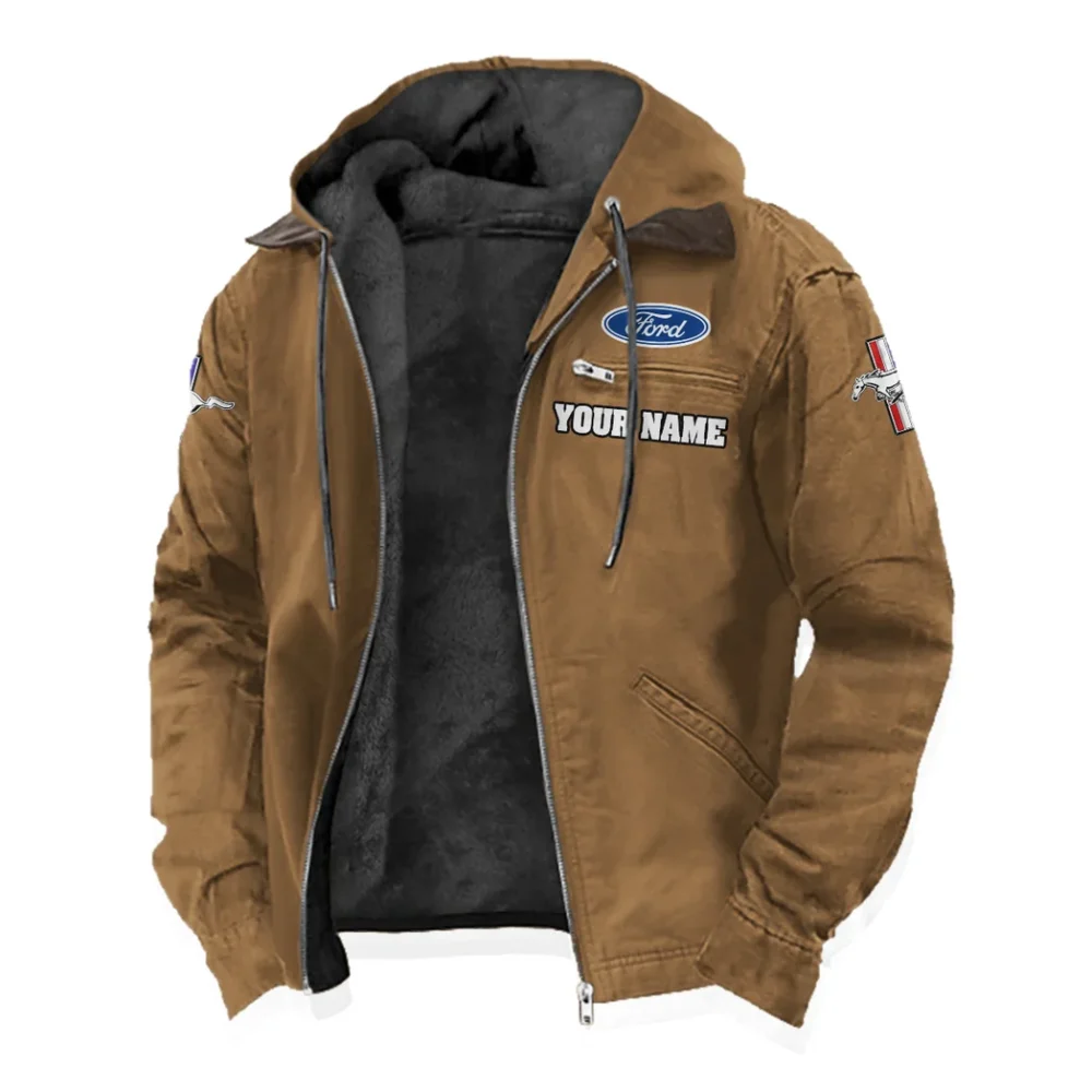 Street Performance Car Flannel Hoodie, Auto Fan Hooded Flannel HVN1327FM - Camel - Image 2