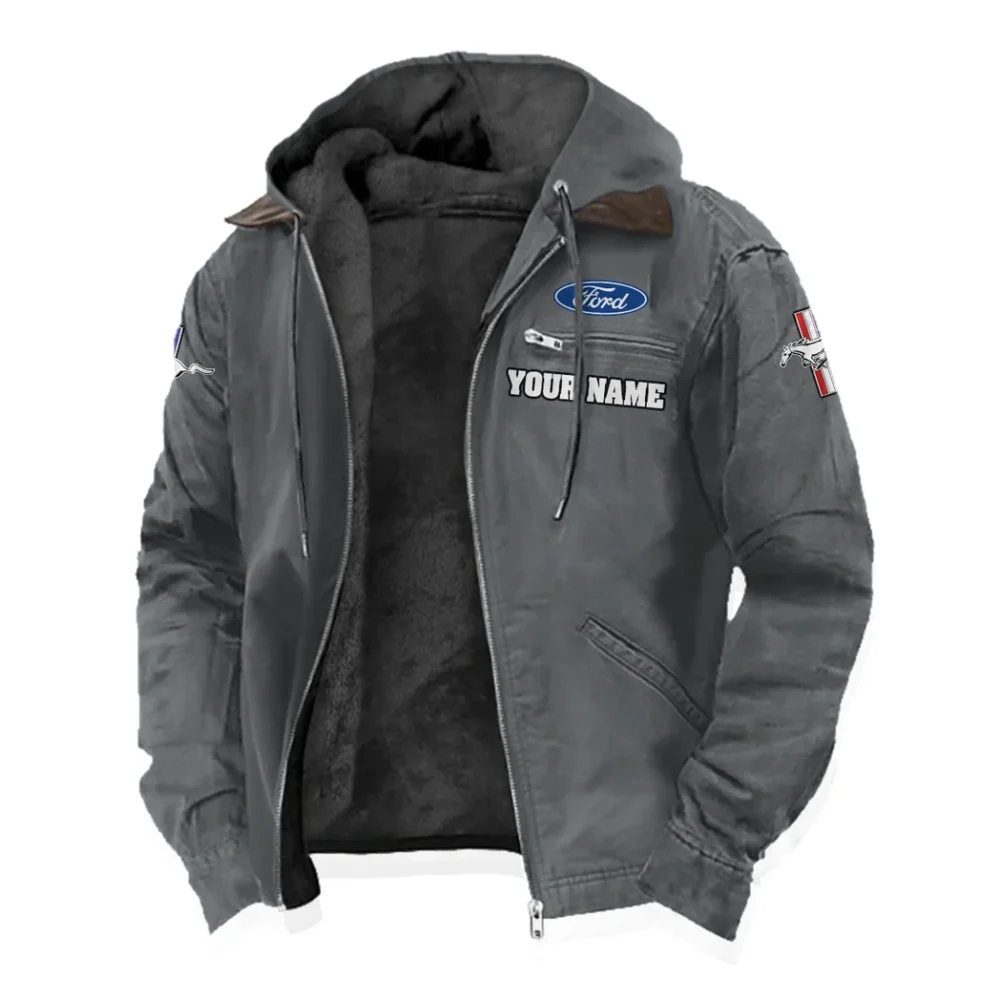 Street Performance Car Flannel Hoodie, Auto Fan Hooded Flannel HVN1327FM - Gray - Image 2