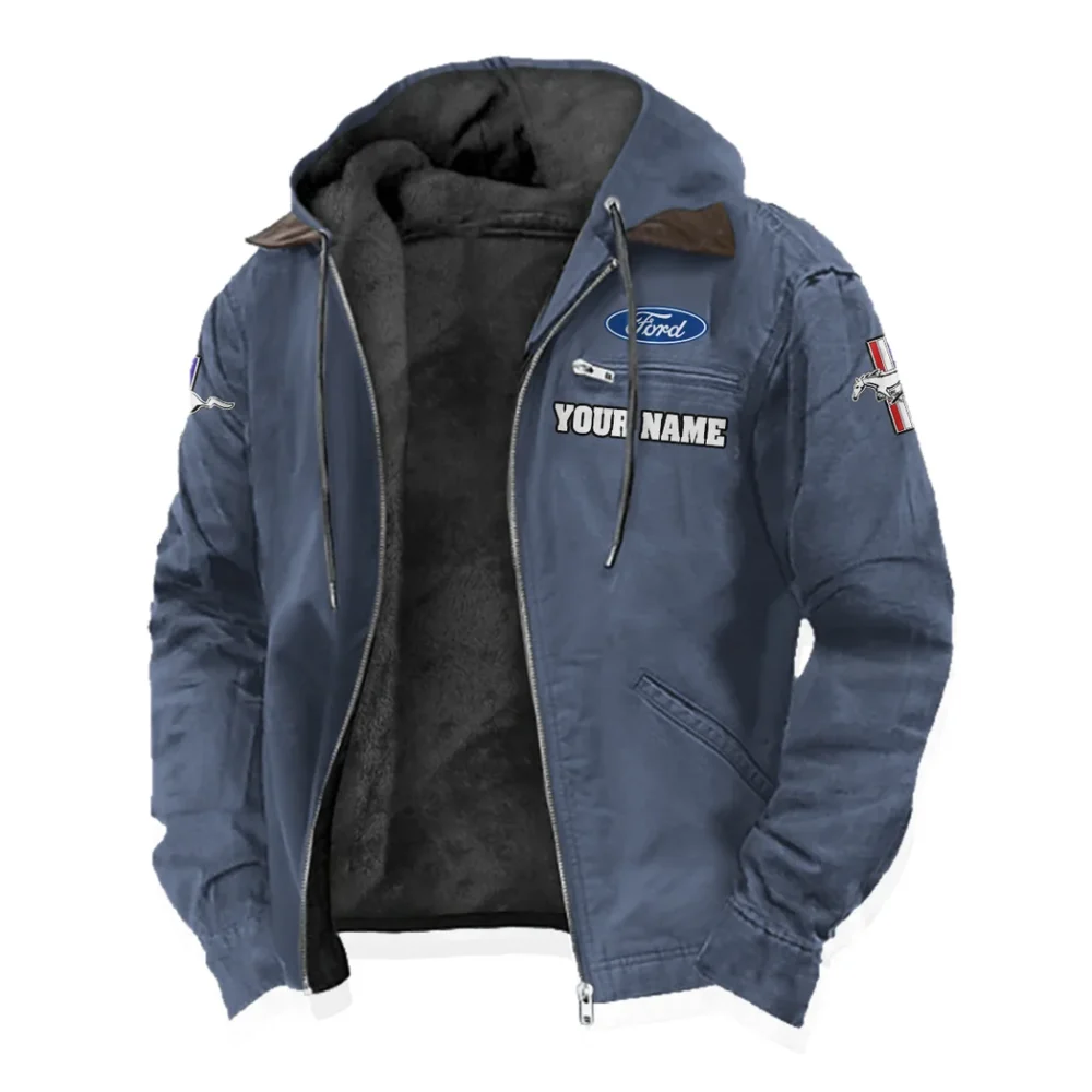 Street Performance Car Flannel Hoodie, Auto Fan Hooded Flannel HVN1327FM - Navy Blue - Image 2