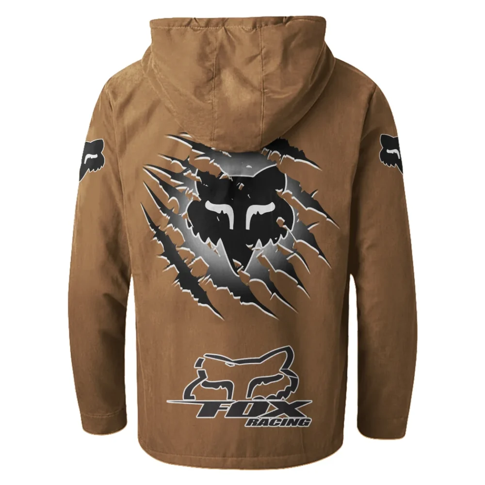 Motocross Gear Flannel Hoodie, Ride-Inspired Streetwear HVN1327FR - Camel - Image 3
