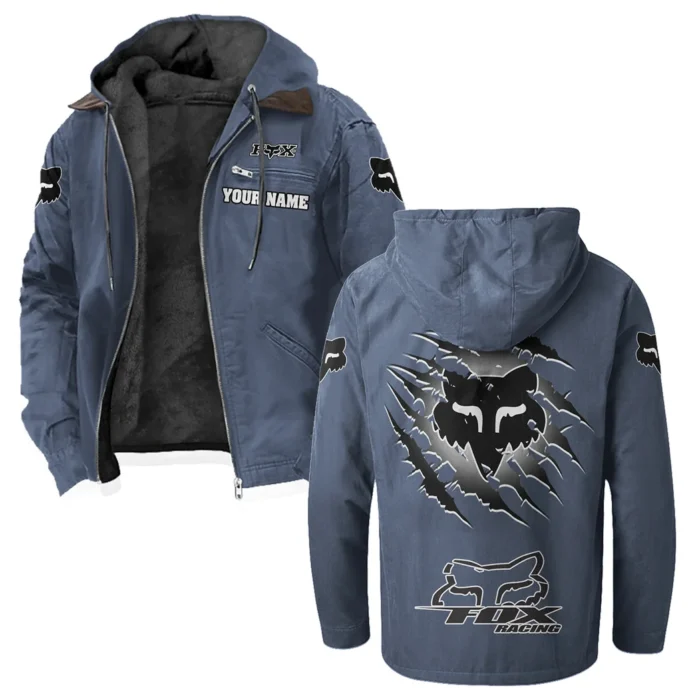 Motocross Gear Flannel Hoodie, Ride-Inspired Streetwear HVN1327FR - Navy Blue