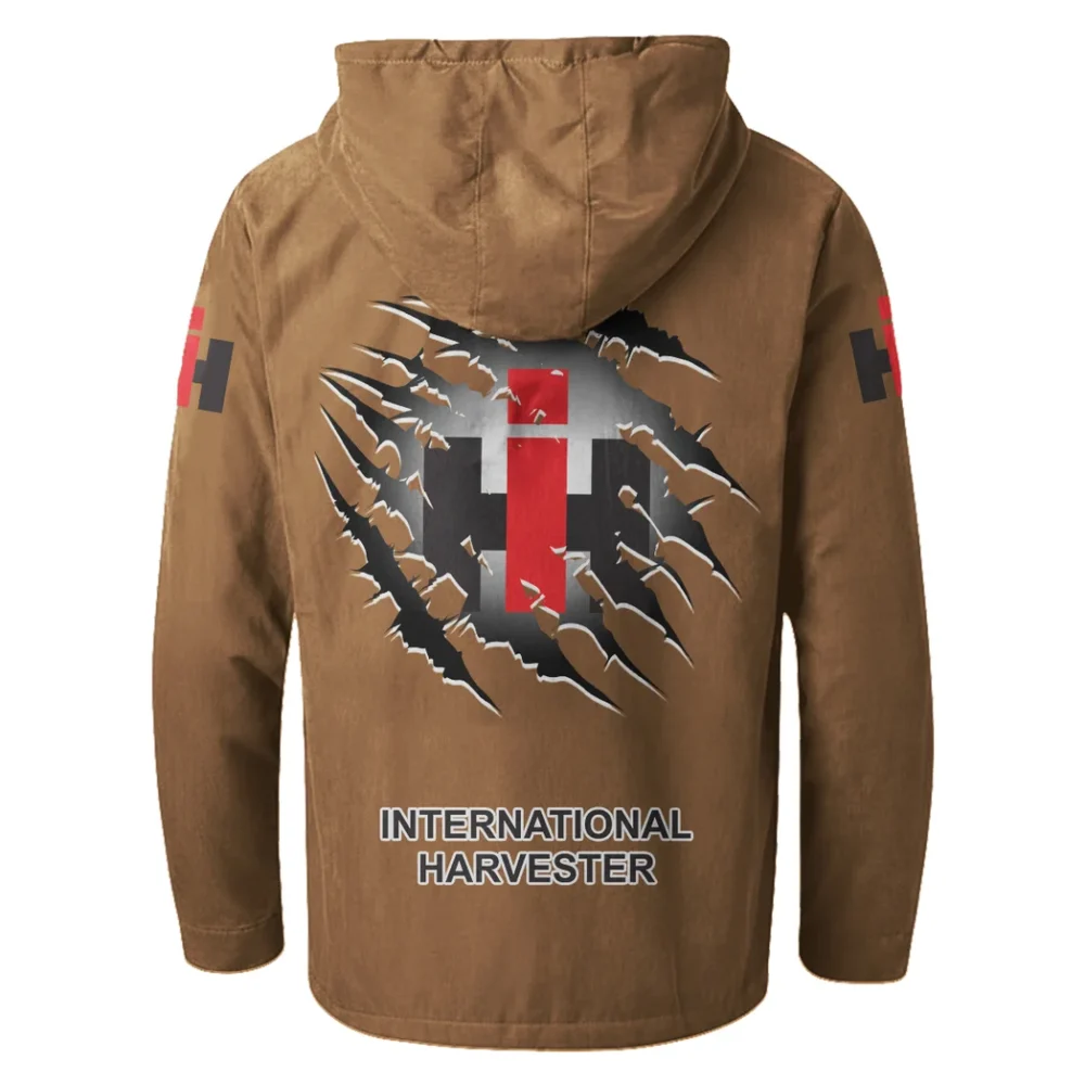 Rural Work Vehicle Flannel Hoodie, Gearhead Style Hoodie HVN1327IH - Camel - Image 3