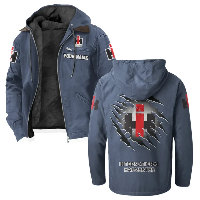 Rural Work Vehicle Flannel Hoodie, Gearhead Style Hoodie HVN1327IH - Navy Blue