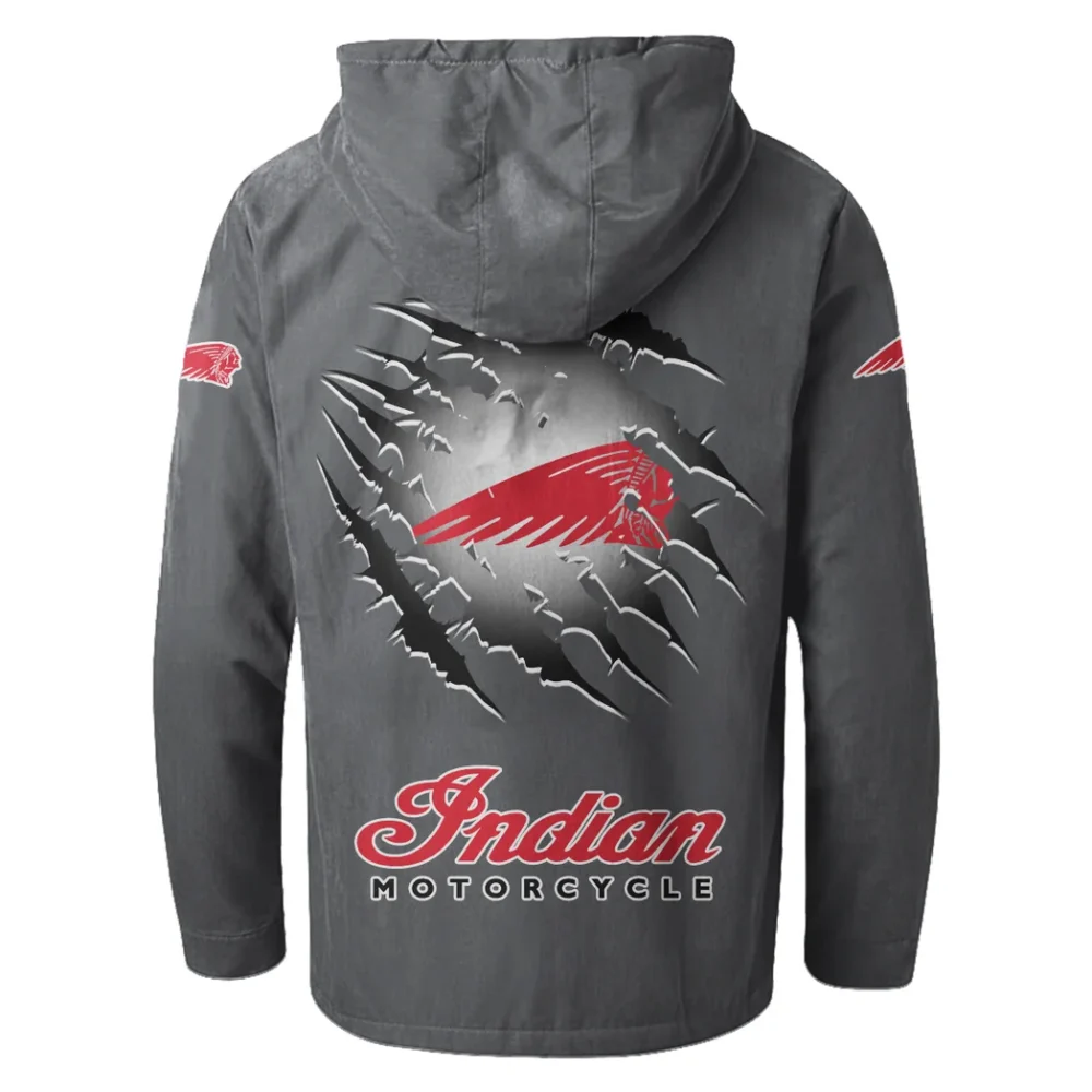 American-Style Motorbike Flannel Hoodie, Warm Street Flannel HVN1327IM - Gray - Image 3