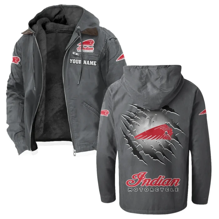 American-Style Motorbike Flannel Hoodie, Warm Street Flannel HVN1327IM - Gray