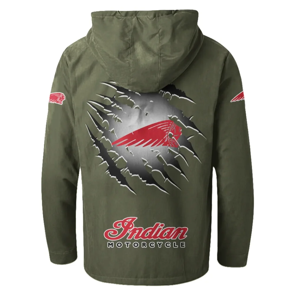 American-Style Motorbike Flannel Hoodie, Warm Street Flannel HVN1327IM - Green - Image 3