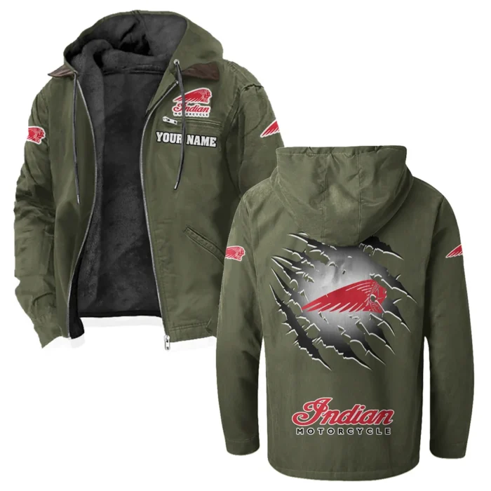 American-Style Motorbike Flannel Hoodie, Warm Street Flannel HVN1327IM - Green