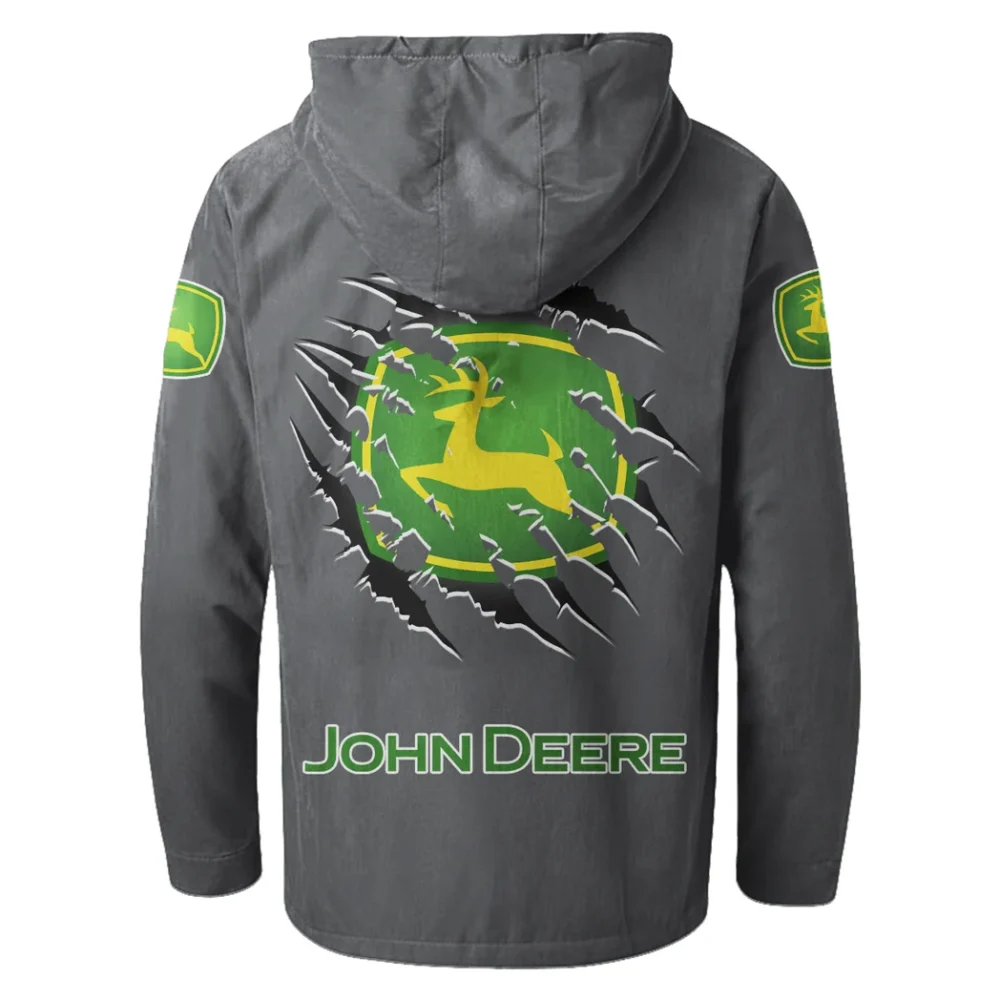 Crop Harvester Flannel Hoodie, Motor-Inspired Flannel HVN1327JD - Gray - Image 3