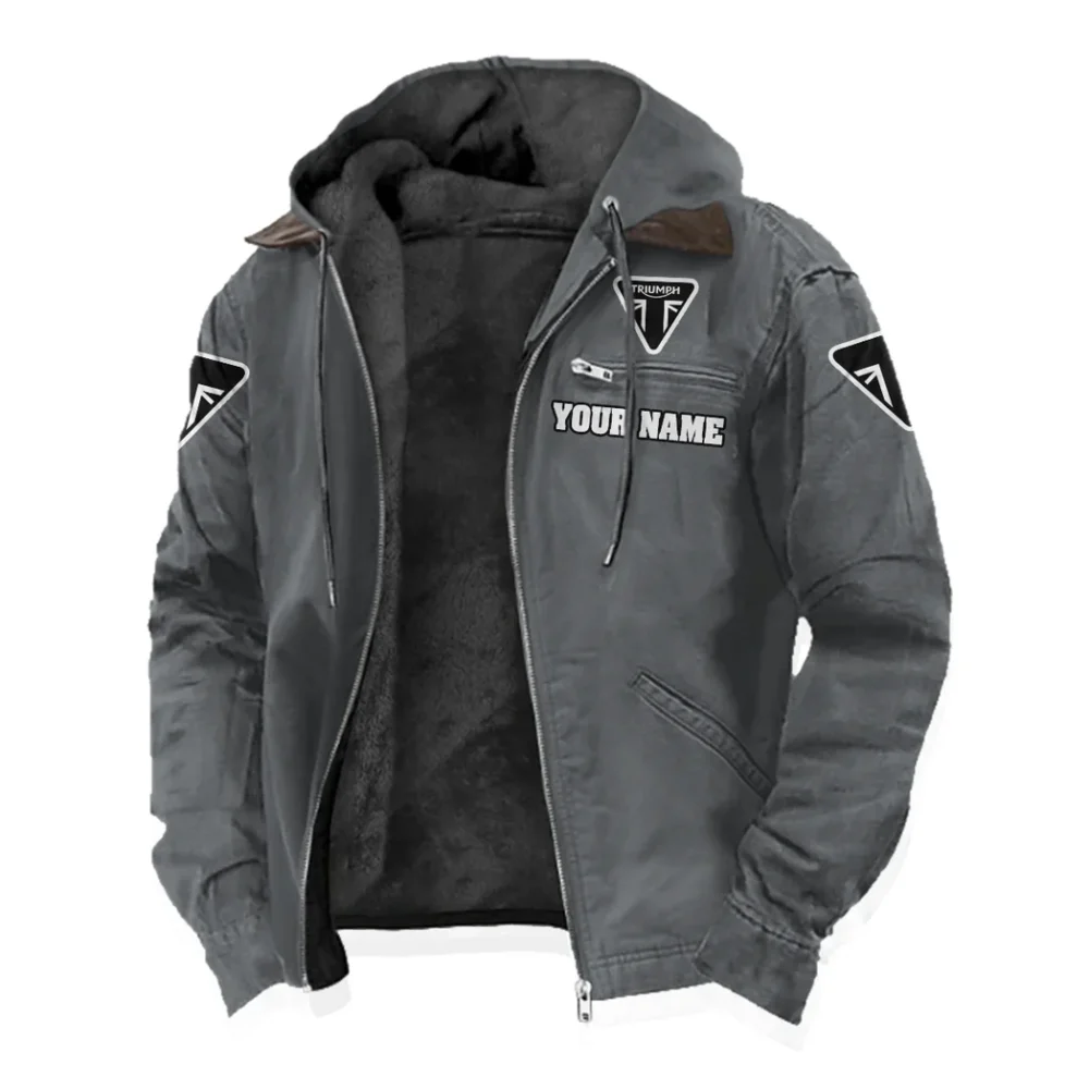 Retro Racer Flannel Hoodie, Warm Street Flannel HVN1327TM - Gray - Image 2