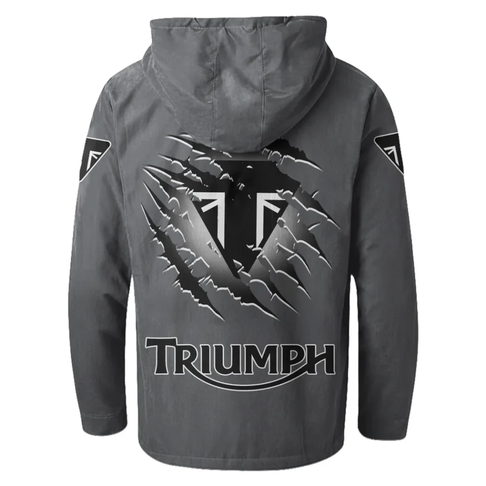 Retro Racer Flannel Hoodie, Warm Street Flannel HVN1327TM - Gray - Image 3