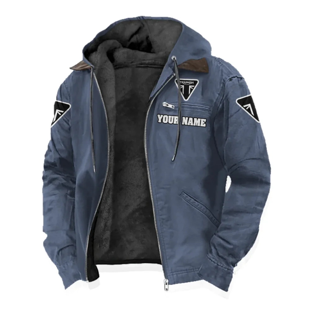 Retro Racer Flannel Hoodie, Warm Street Flannel HVN1327TM - Navy Blue - Image 2