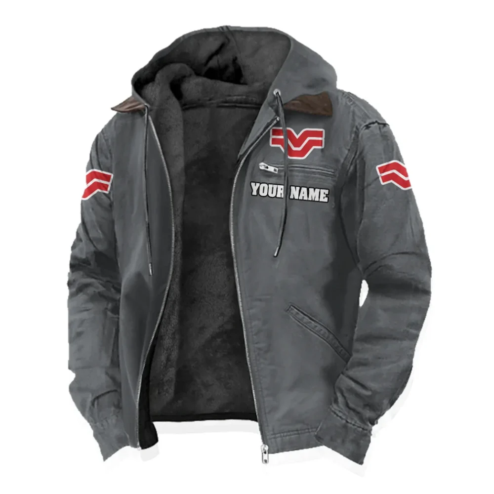 Crop Tractor Flannel Hoodie, Motor-Inspired Flannel HVN1327VE - Gray - Image 2