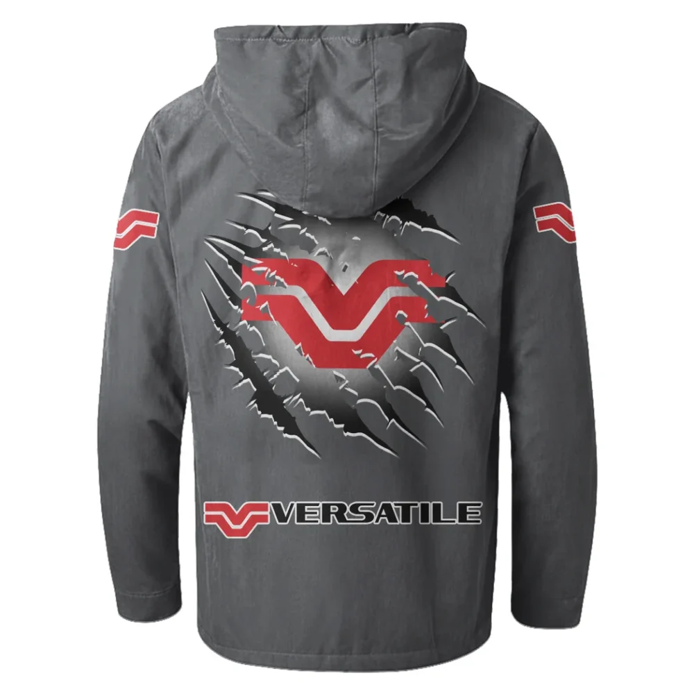 Crop Tractor Flannel Hoodie, Motor-Inspired Flannel HVN1327VE - Gray - Image 3