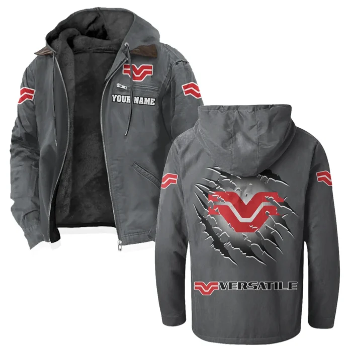 Crop Tractor Flannel Hoodie, Motor-Inspired Flannel HVN1327VE - Gray