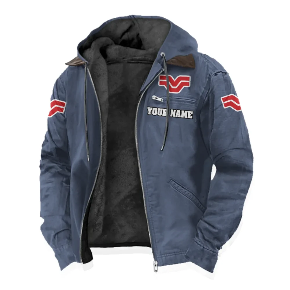 Crop Tractor Flannel Hoodie, Motor-Inspired Flannel HVN1327VE - Navy Blue - Image 2