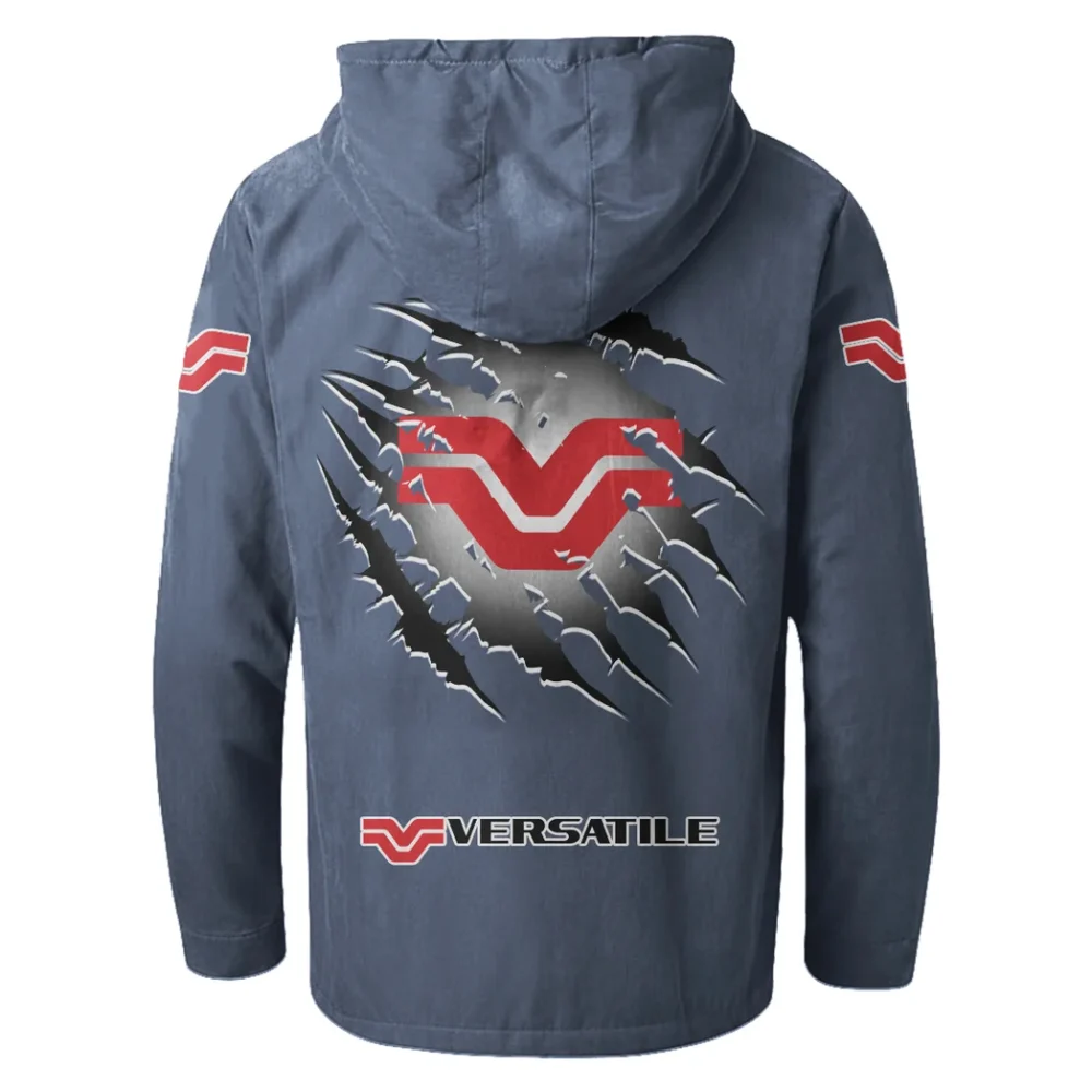 Crop Tractor Flannel Hoodie, Motor-Inspired Flannel HVN1327VE - Navy Blue - Image 3