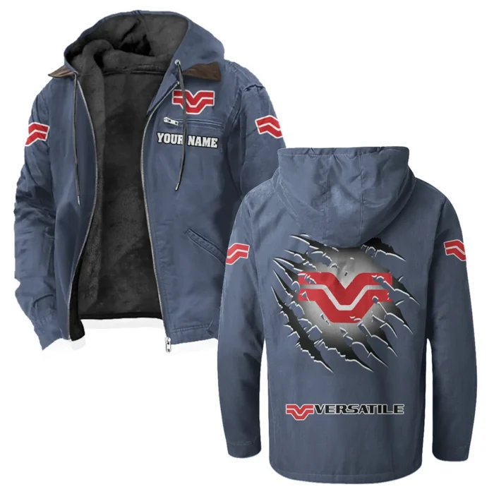 Crop Tractor Flannel Hoodie, Motor-Inspired Flannel HVN1327VE - Navy Blue