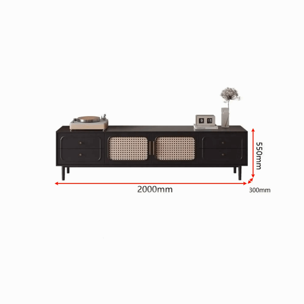 Modern Rattan Wood TV Stand Black Media Console Aster - Image 2