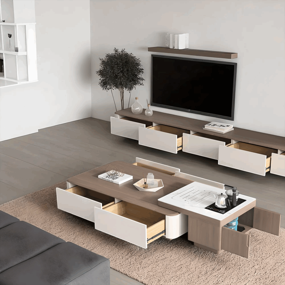 Modern Coffee Table And TV Stand Set Dual Storage Pivot - Image 2