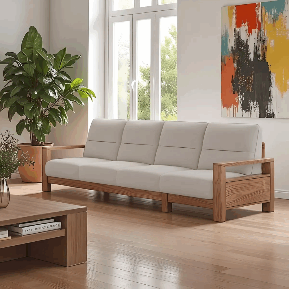 Ash Wood Sofa Natural Finish Fabric Nora