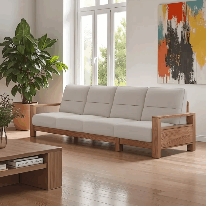 Ash Wood Sofa Natural Finish Fabric Nora