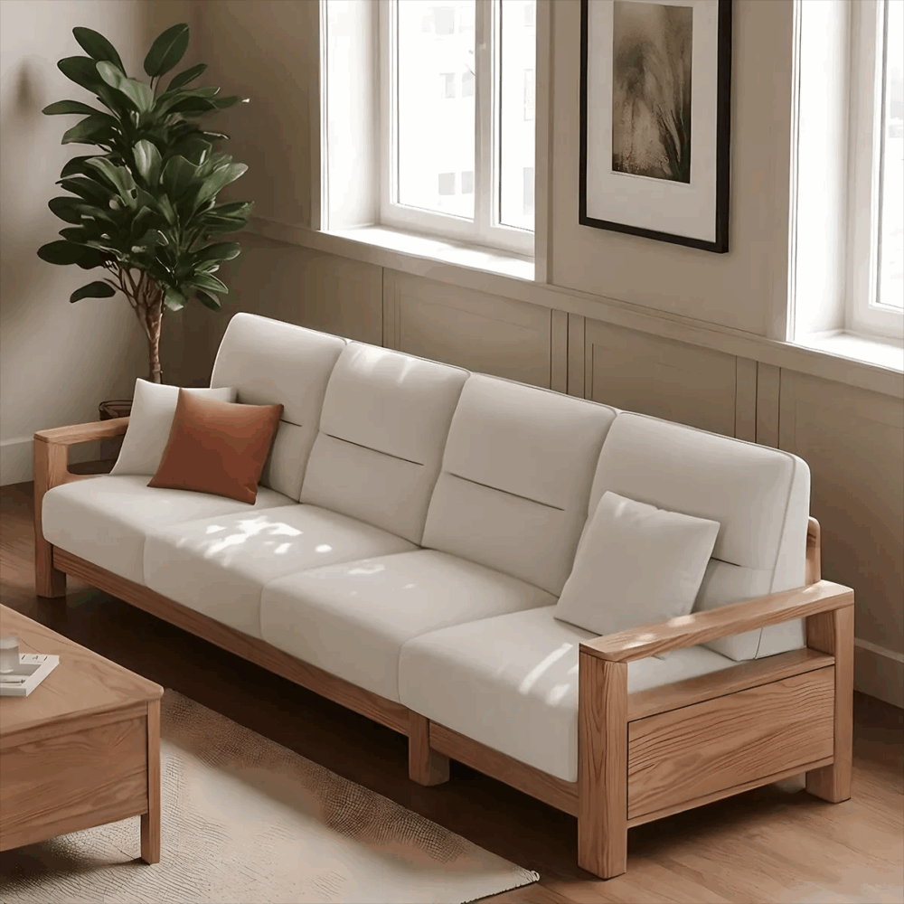 Ash Wood Sofa Natural Finish Fabric Nora - Image 2