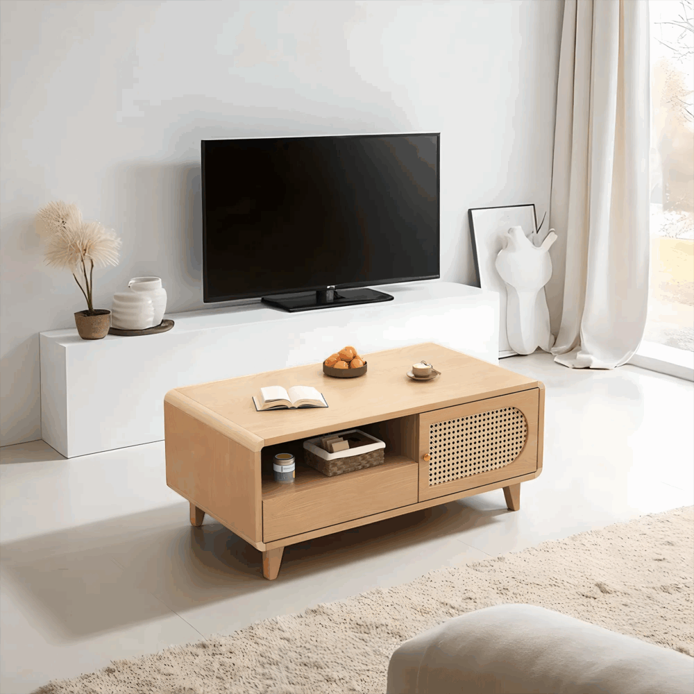 Solid Wood And Rattan TV Stand And Coffee Table Set Terra - Image 3