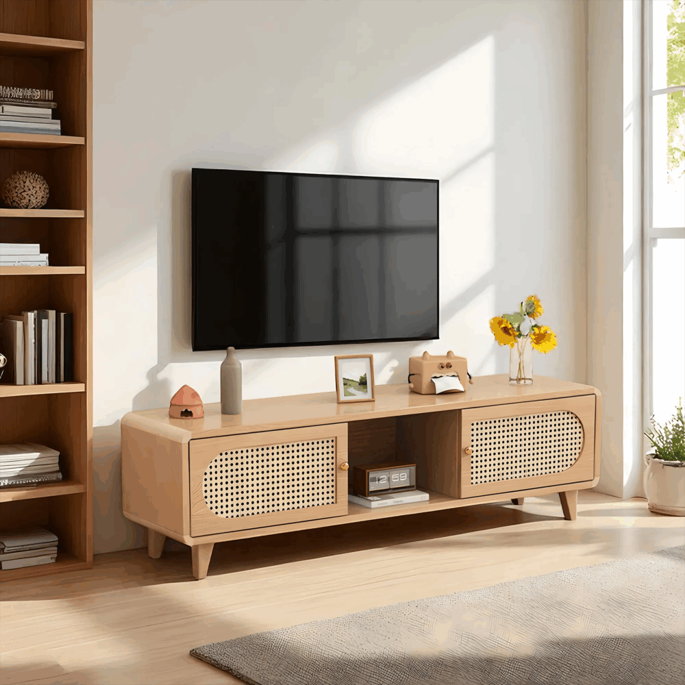 Solid Wood And Rattan TV Stand And Coffee Table Set Terra - Image 4