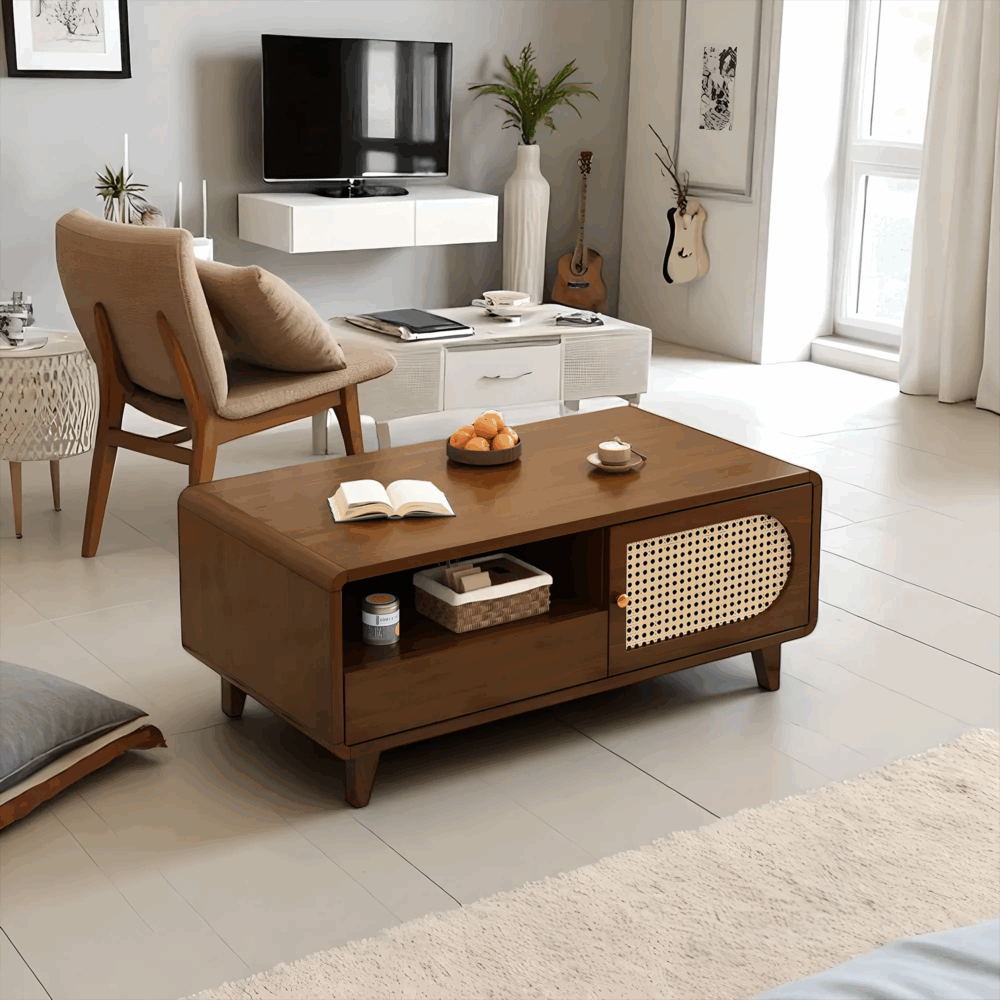 Solid Wood And Rattan TV Stand And Coffee Table Set Terra - Image 5
