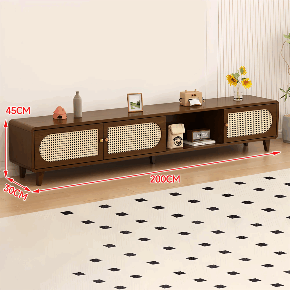 Solid Wood And Rattan TV Stand And Coffee Table Set Terra - Image 2
