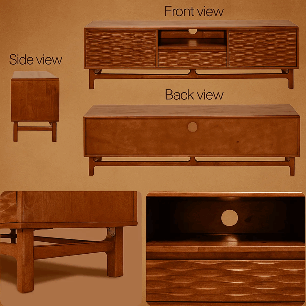 Modern Wooden TV Shelf Wavefront With Drawers And Shelves - Image 5
