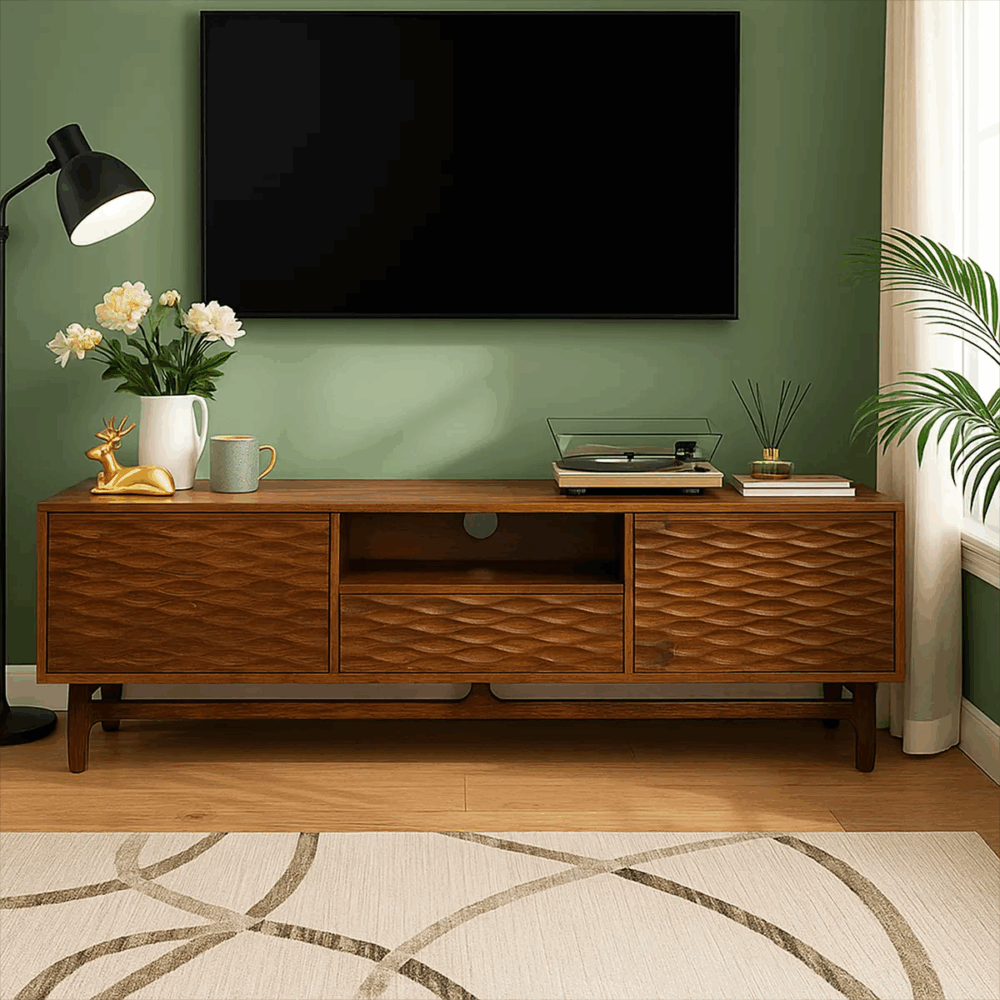 Modern Wooden TV Shelf Wavefront With Drawers And Shelves - Image 3