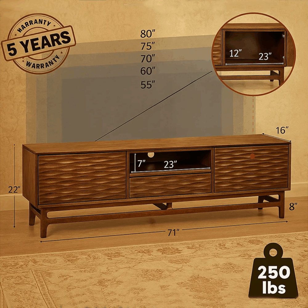 Modern Wooden TV Shelf Wavefront With Drawers And Shelves - Image 4